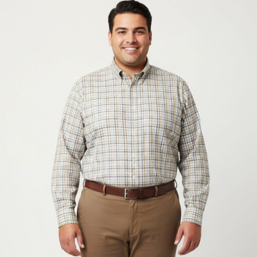 Joseph A Banks Tailored Fit Reserve White Tan Blue Long Sleeve Button Shirt 3XLT